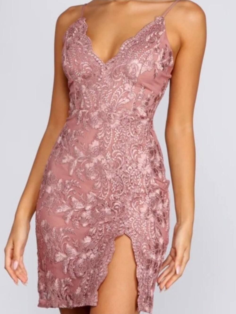 Windsor Dusty Rose Lace Appliqué Mini Dress